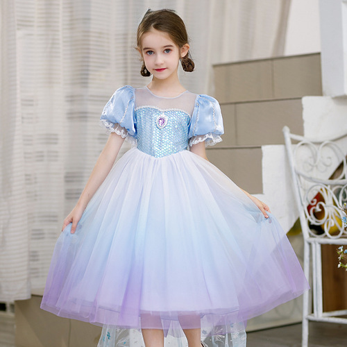 Ice and Snow Princess Performance Dress 2024 Summer New Girls' Dress Elsa Queen Performance Dress