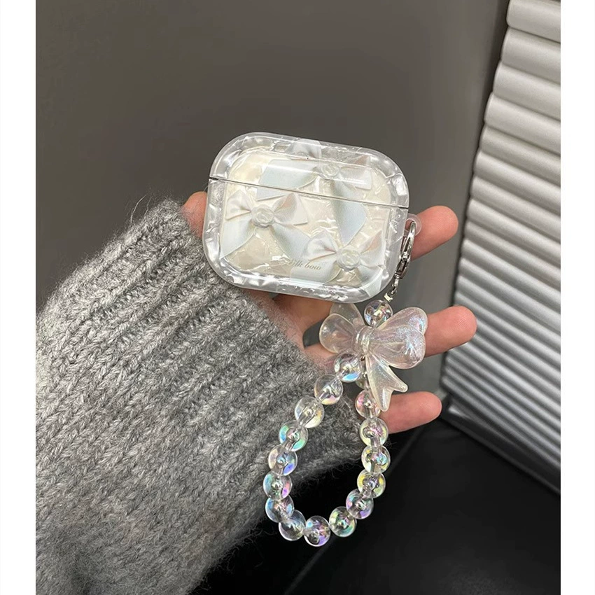 High-grade shell pattern white bow for airpods4 second-generation protective case Apple earphone case pro2/3