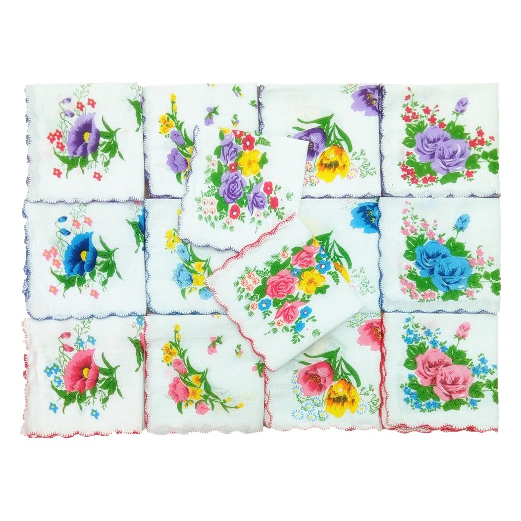 Women's crescent edge printing handkerchief white cotton handkerchief five flower mixed 28cm small handkerchief flower