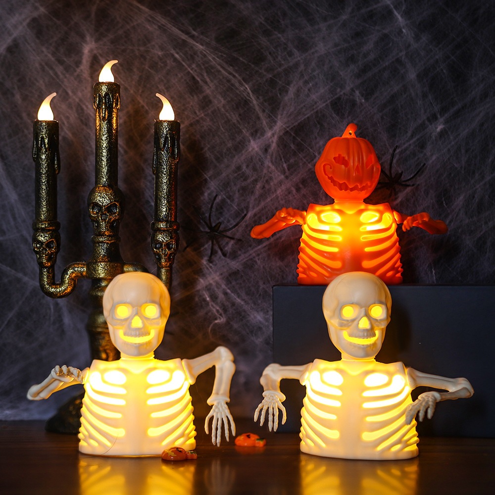 Transfronterizo nuevo Halloween iluminante fantasma candelabro fantasma fiesta decoración decoración calabaza lámpara esqueleto