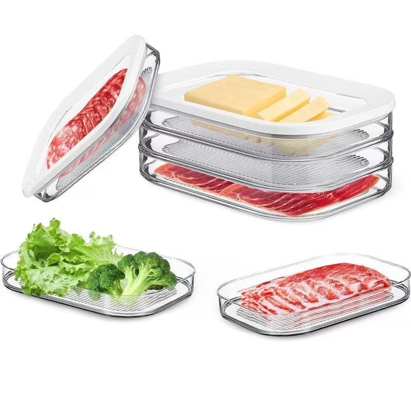 Cross-border Hot-selling PET Bacon Meat Frozen Fresh-keeping Box Household Refrigerator Special Storage Sealed Transparent Storage Box