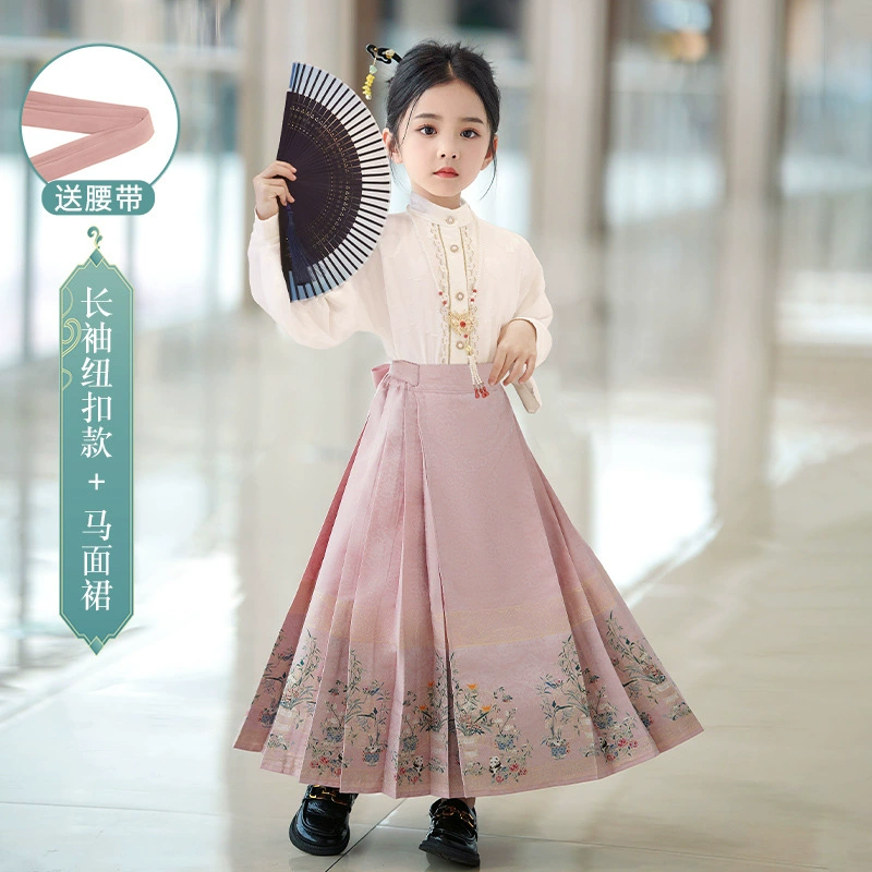 Horse-faced skirt mid-large children's suit 2025 new children's national style high-end Chinese costume for girls Chinese style ancient costume