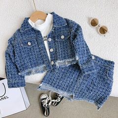 2023 Spring and Autumn New Style College Style Long Sleeve Girls Hong Kong Style Small Fragrance Style Denim Jacket Short Skirt Two-piece Set for Delivery