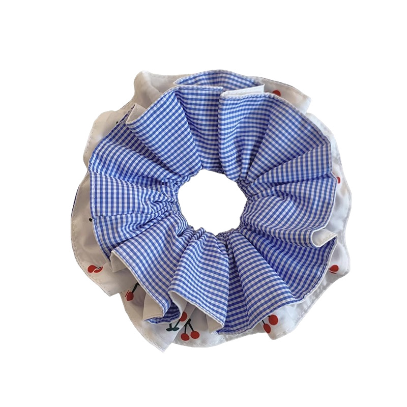 Clear Summer ~ Elegante elastico per capelli a righe blu con ciliegie per donna, grande, accessorio versatile per capelli_voghion.com