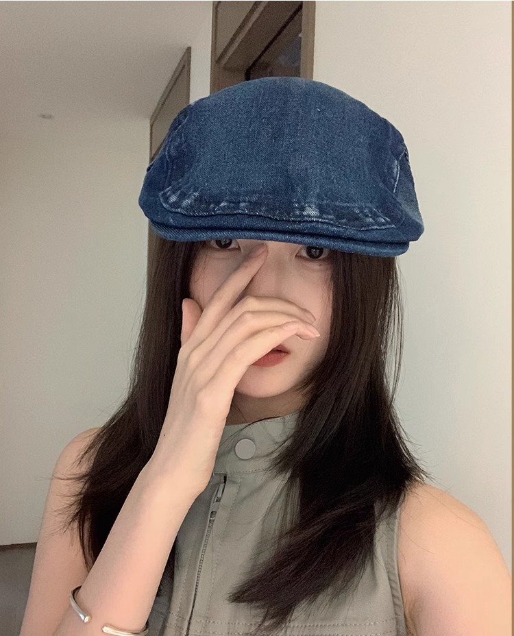 牛仔前进帽女大头围日系画家帽显脸小时尚个性百搭宽檐鸭嘴帽ins-阿里巴巴