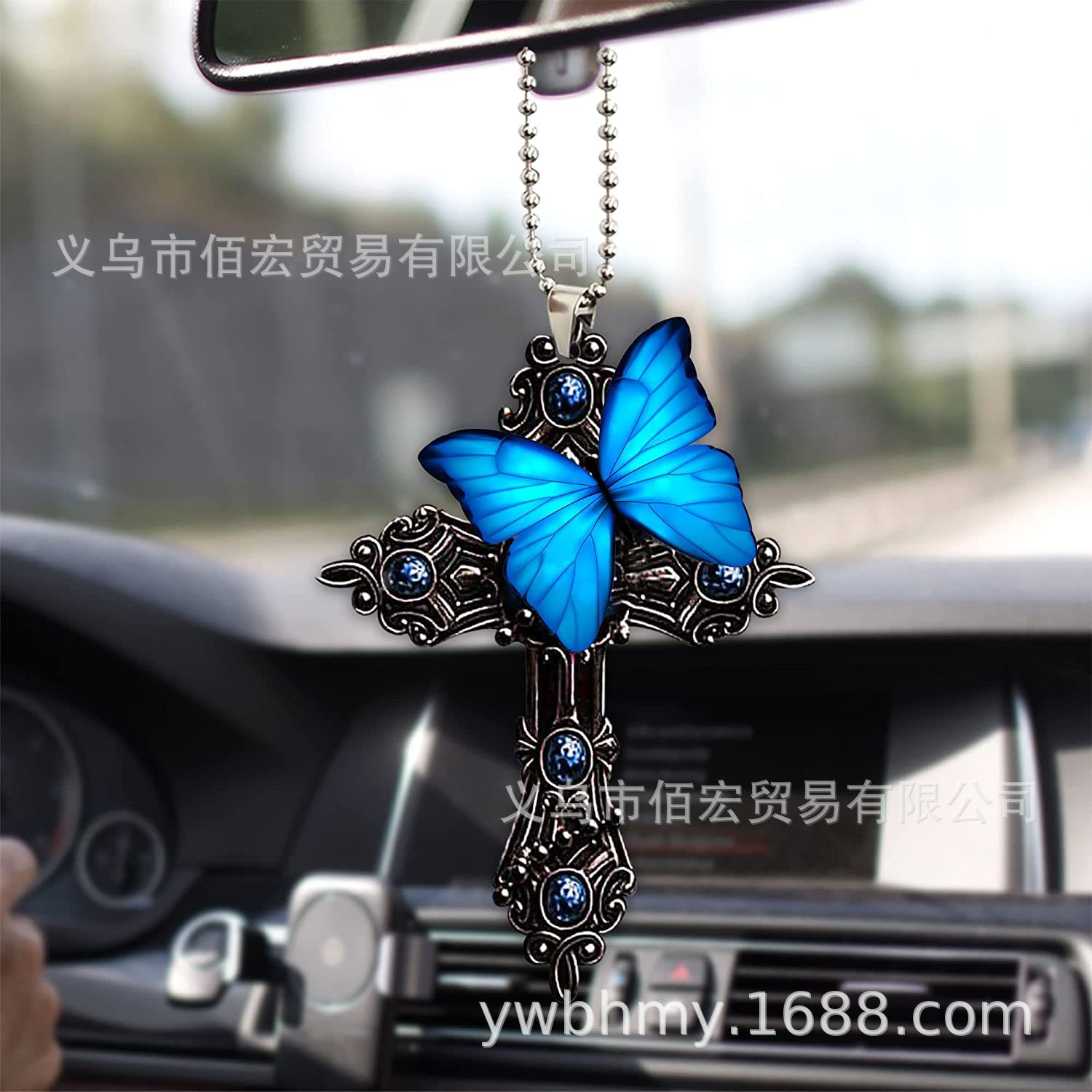 Transfronteriza nueva Púrpura Cruz ala mariposa Rosa Espejo Retrovisor Del Coche accesorios de la decoración del árbol de Navidad colgante