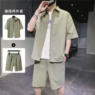 Shirt Men's Shorts Short-sleeved Two-piece Summer Fashionable Loose suit Men's Fashionable Handsome Casual Set Cross-border Fashionable