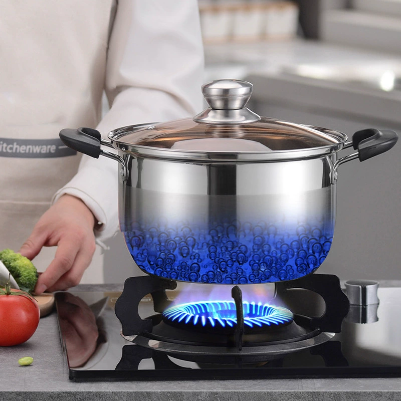 Суповая кастрюля (Qiaochu) 24 см, утолщенная сталь 304/201, индукционная совместимость с стеклянной крышкой