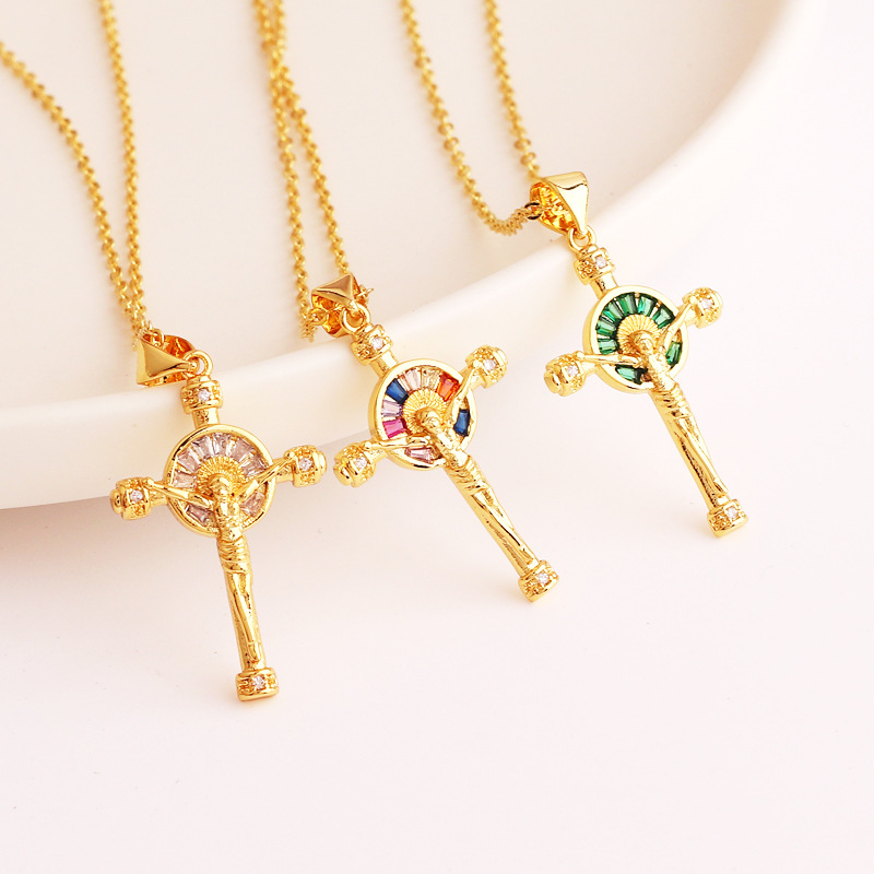 Fashion Cross Copper Plating Inlay Zircon Pendant Necklace 1 Piece