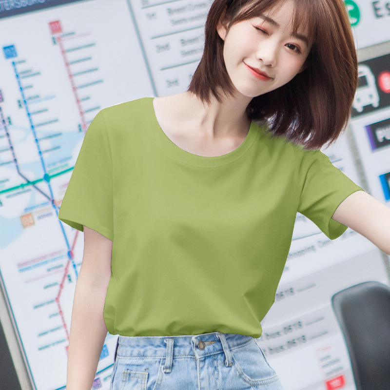 2022 New Street Tide people with loose green short-sleeved pure cotton round collar summer women's T-shirt