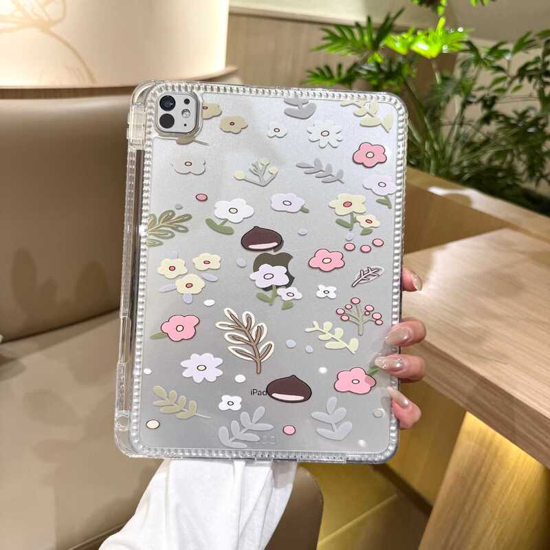 Ins Chestnut Flower Design Suitable for Ipad7/8/9 Generation Tablet Protective Case 10.2inch Single Bottom Without Cover Mini with Bracelet Ins Chestnut Flower Design Suitable for Ipad7/8/9 Generation Tablet Protective Case 10.2inch Single Bottom Without Cover Mini with Bracelet