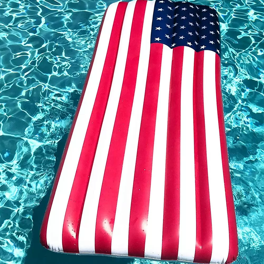 厂家定制新款 pvc充气美国国旗浮排星旗浮床成人水上休闲漂浮躺椅