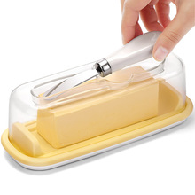 亚马逊爆款黄油盒密封保鲜盒长方形带刀牛油盒芝士存储塑料盒子