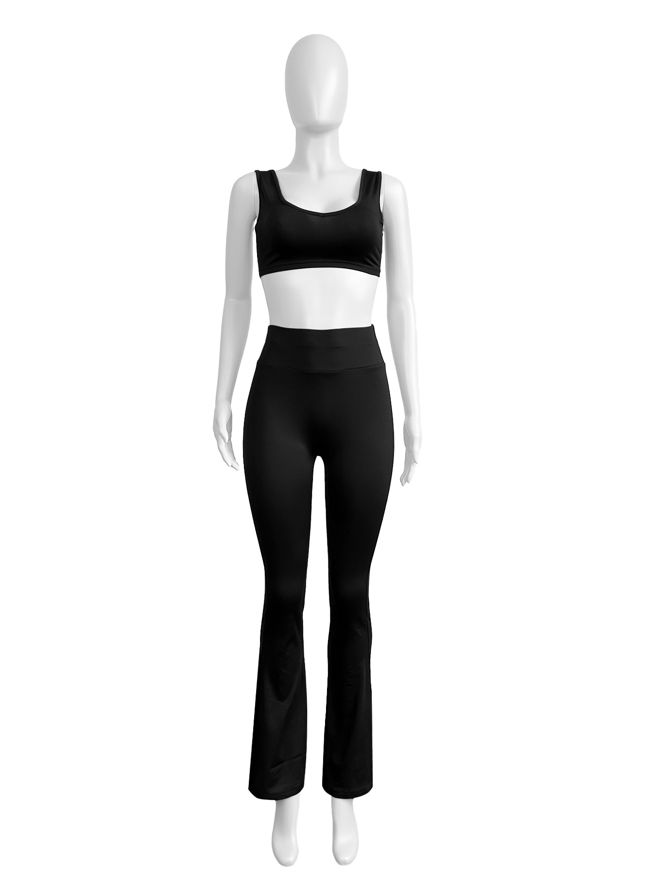 Women Clothing Basic Solid Color Short Top High Waist Bootcut Sports Casual Three Piece Suit Suit