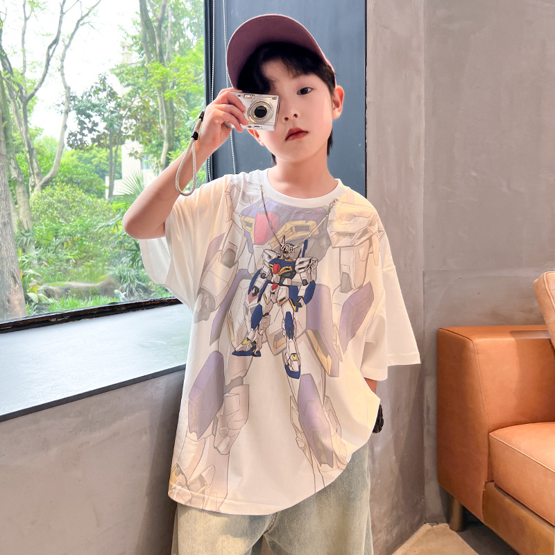 Boys' Korean style cartoon short sleeved t-shirt 2024 new children's boys' summer outfit and cool top trend_voghion.com