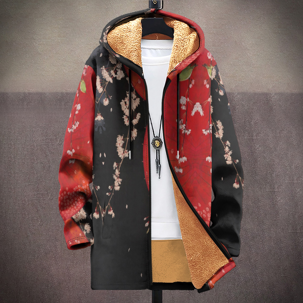 Cotton jacket outdoor zipper multi pattern British fleece 3D printed hooded cardigan pocket thickened_voghion.com