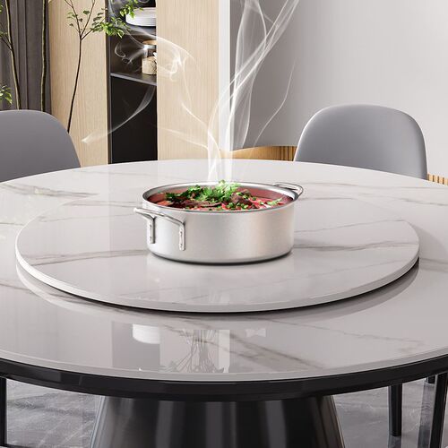 w! High-end solid wood slate dining table and chair combination electric turntable induction cooker household small apartment dining table round meal