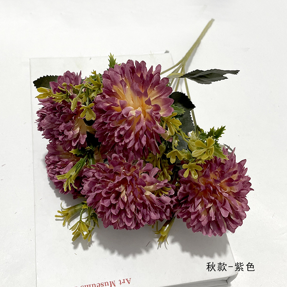 Simulación de 6 bolas de crisantemo mano mano mano única flor pequeña sala de bodas flores falsas transfronterizas flores paisaje pastoral