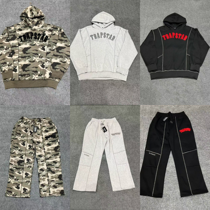 Trendy Trapstar Logo Print Color-Blocking Trench Coat Jacket Versatile Unisex Couple Outfit Set