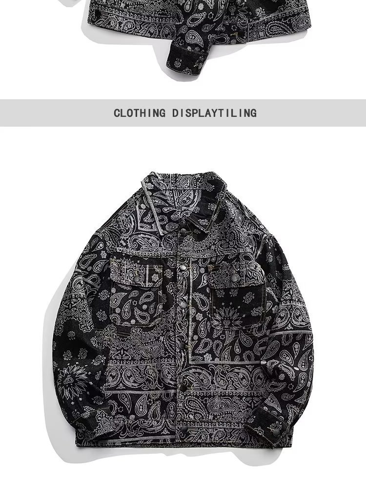 Retro Hong Kong Style Men's Denim Jacket Full Print Cashew Flower Trendy Brand Casual Jacquard Jacket For Spring And Autumn High End Cool_viptrois.com