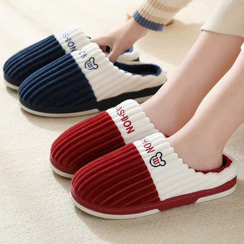 2025 осенние и зимние хлопчатобумажные тапочки домашний интерьер гостиная комната нескользящая и бархатная толстая вельветовая меховая обувь прилив