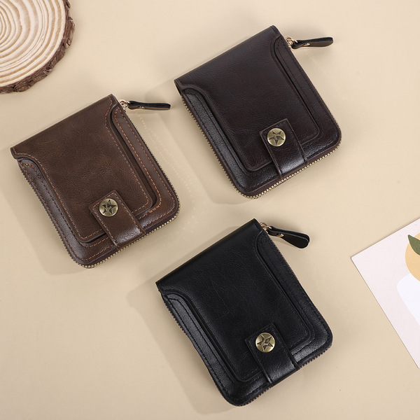 short retro fashionable capacious wallet with zipper