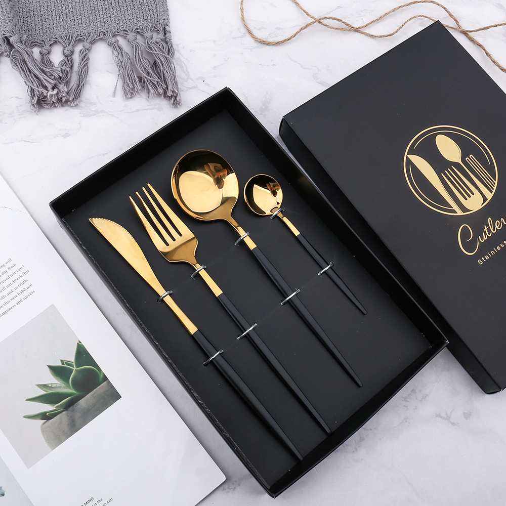 J Bright Portugal Tableware Creative Titanium Plated Western Knife Fork Spoon Stainless Steel Tableware Set Business Opening Gift