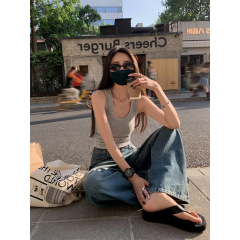 鴻衫 春夏純色吊帶打底女內搭針織u領無袖修身顯瘦簡約吊帶背心