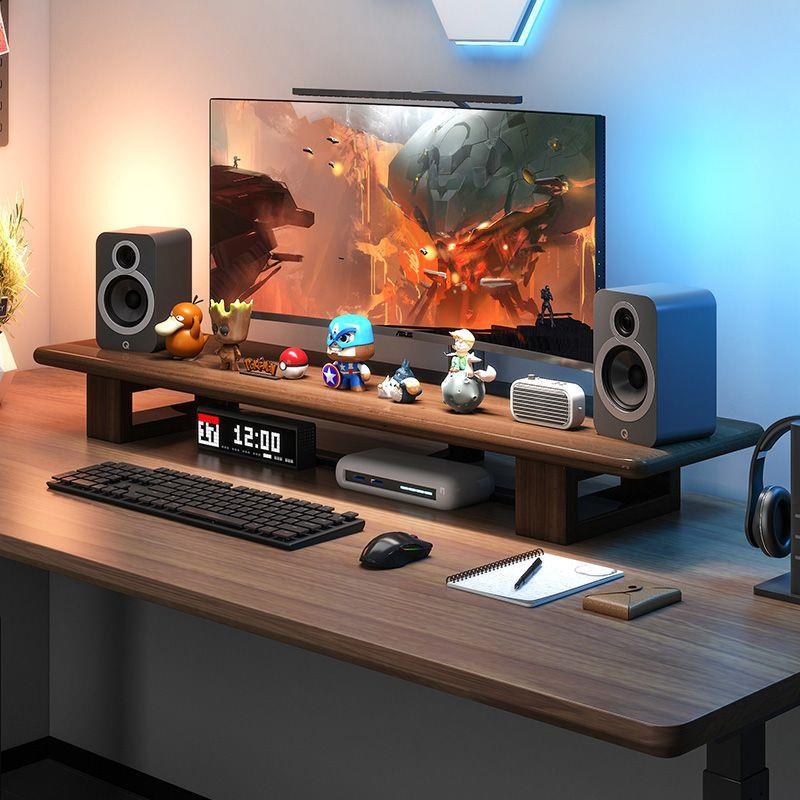 Computer monitor elevated office desk shelf storage rack solid wood storage bracket walnut support shelf