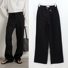 THE直筒牛仔裤女款黑色薄款高腰阔腿宽松百搭显瘦长裤女2025夏款