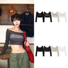 BOHEMSEO プリントレターマイクロシースルー薄手ショート長袖 T ホットガールスタイルスリムカジュアル INS スーパーホットレディーストップ