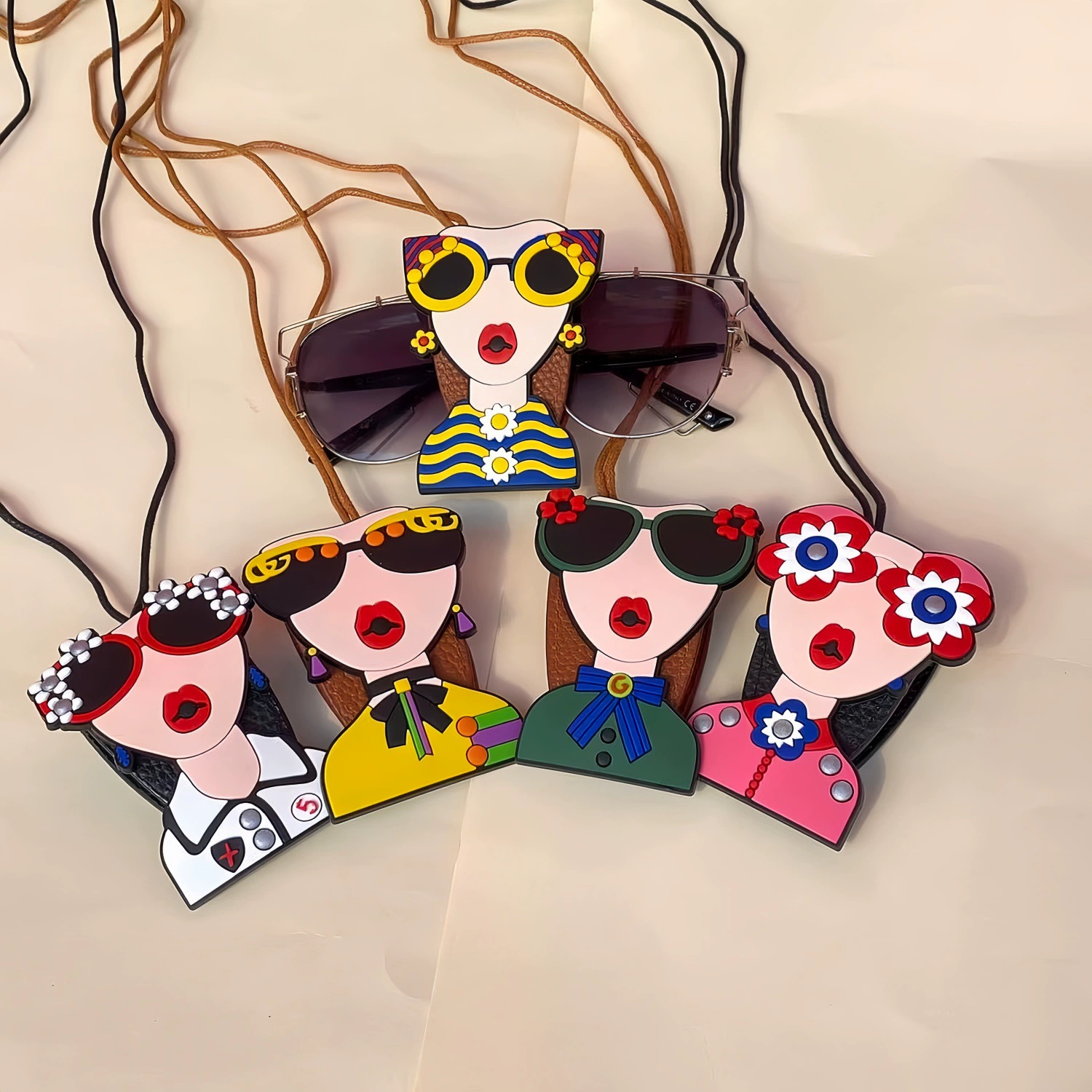 Colorful cute doll, glasses, strap, protective sunglasses, storage system