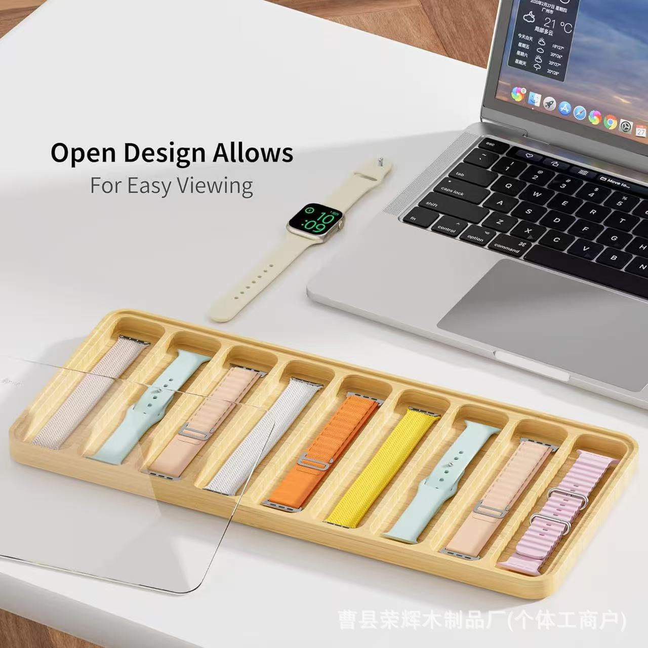 Cross-Border Bamboo Desktop Watch Strap Storage Box Counter Watch Strap Display Box Acrylic Transparent Cover Watch Strap Tray