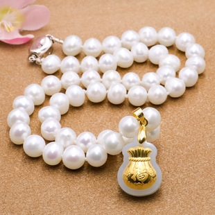 As soon as Yu gold inlaid jade freshwater pearl necklace lucky bag pendant 24K gold Hotan jade send mother ZZ1071072