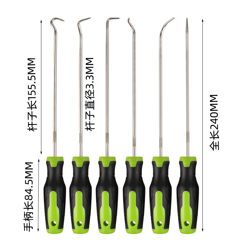 녹색 및 검정색의 긴 원형 손잡이 6피스 후크 세트(투명 가방 + 호스)