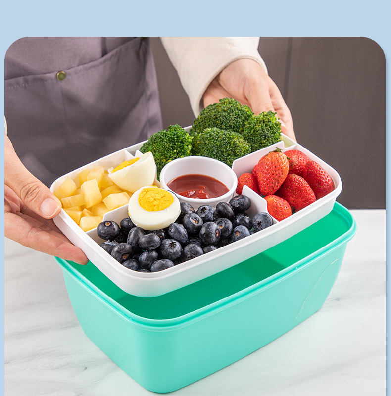 Microwave-Safe Bento Box With 2-Tier Compartments - Leakproof Lunch Container For Office Meal Prep (Dishwasher Safe BPA-Free Plastic)_voghion.com