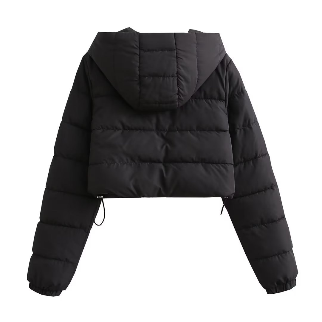 solid color long sleeve hooded crop cotton jacket NSAM138944