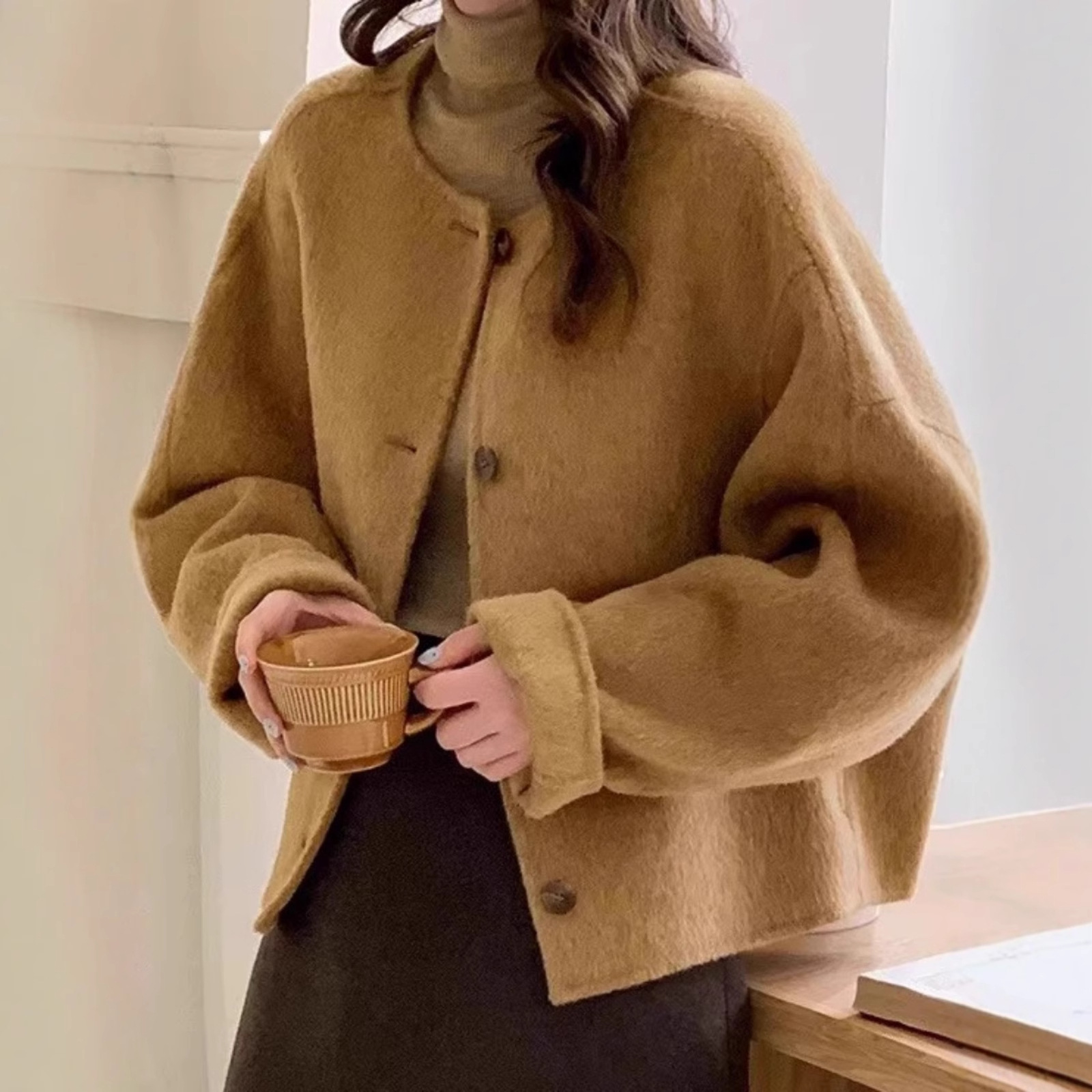 Winter Woolen Coat 2025 New Korean Style Loose Double-Sided Woolen Coat Elegant Short Coat for Petite Figures 7637