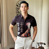 新款欧美男士翻领免烫时尚衬衫潮流数码印花款休闲短袖衬衣3003，男装衬衫，乐天大叔的衬衫铺