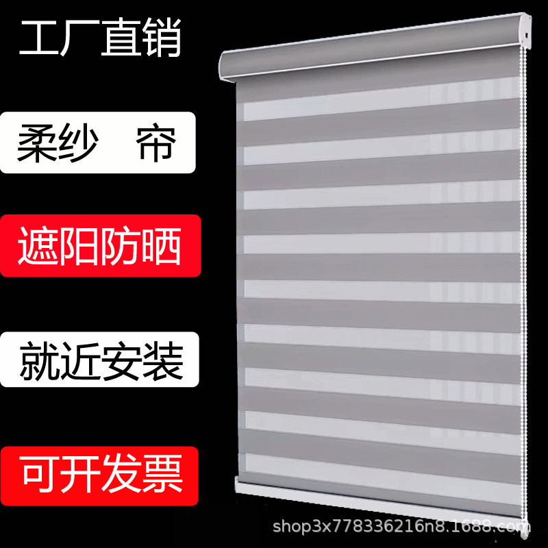 Office Blackout Waterproof Soft Gauze Curtain Bathroom Punch-Free Electric Blinds Roller Blinds Zebra Blinds Cross-Border Wholesale