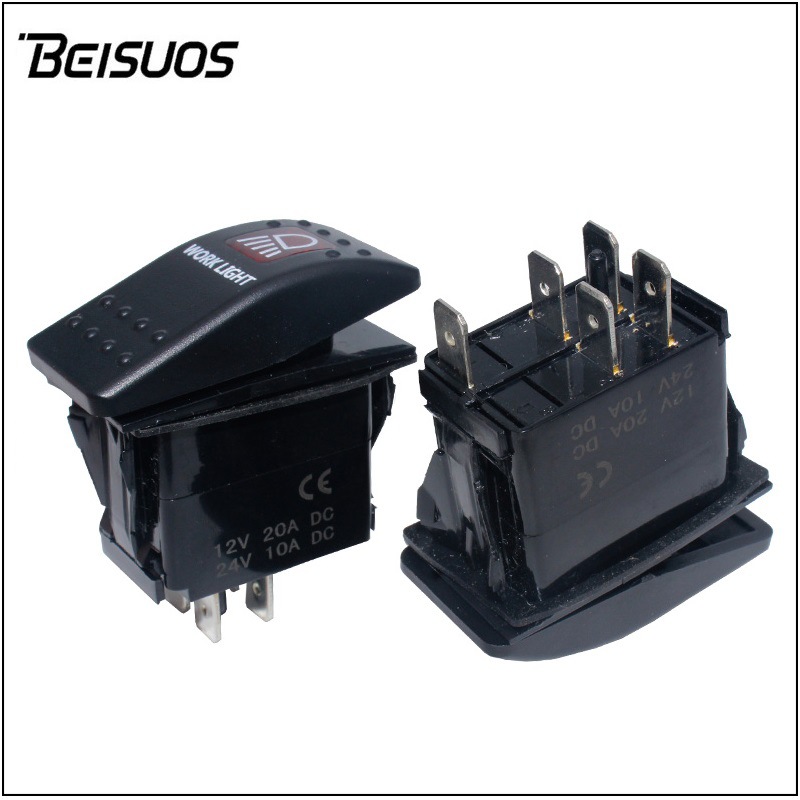 汽车大灯转换翘板开关五脚三档ON-OFF-ON带灯改装车游艇船型开关