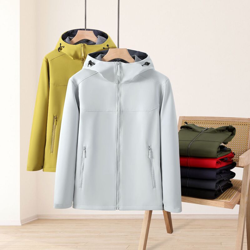 Outdoor Hooded Soft Shell Jacket Customized Work Clothes Jacket Printed logo Windproof fleece-lined Jacket Customized Embroidery