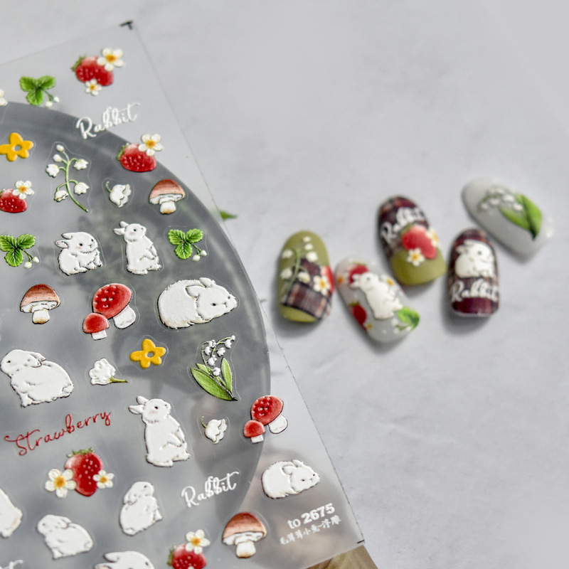 tomoni relief nail art stickers explosions Japanese cute nail stickers rabbit smiling face nail art jewelry wholesale