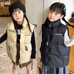 New Children's Down Cotton Vest Autumn and Winter Trendy Style for Boys and Girls, Baby Hoods, Thick Outerwear for Middle and Large Children, Kimono-style