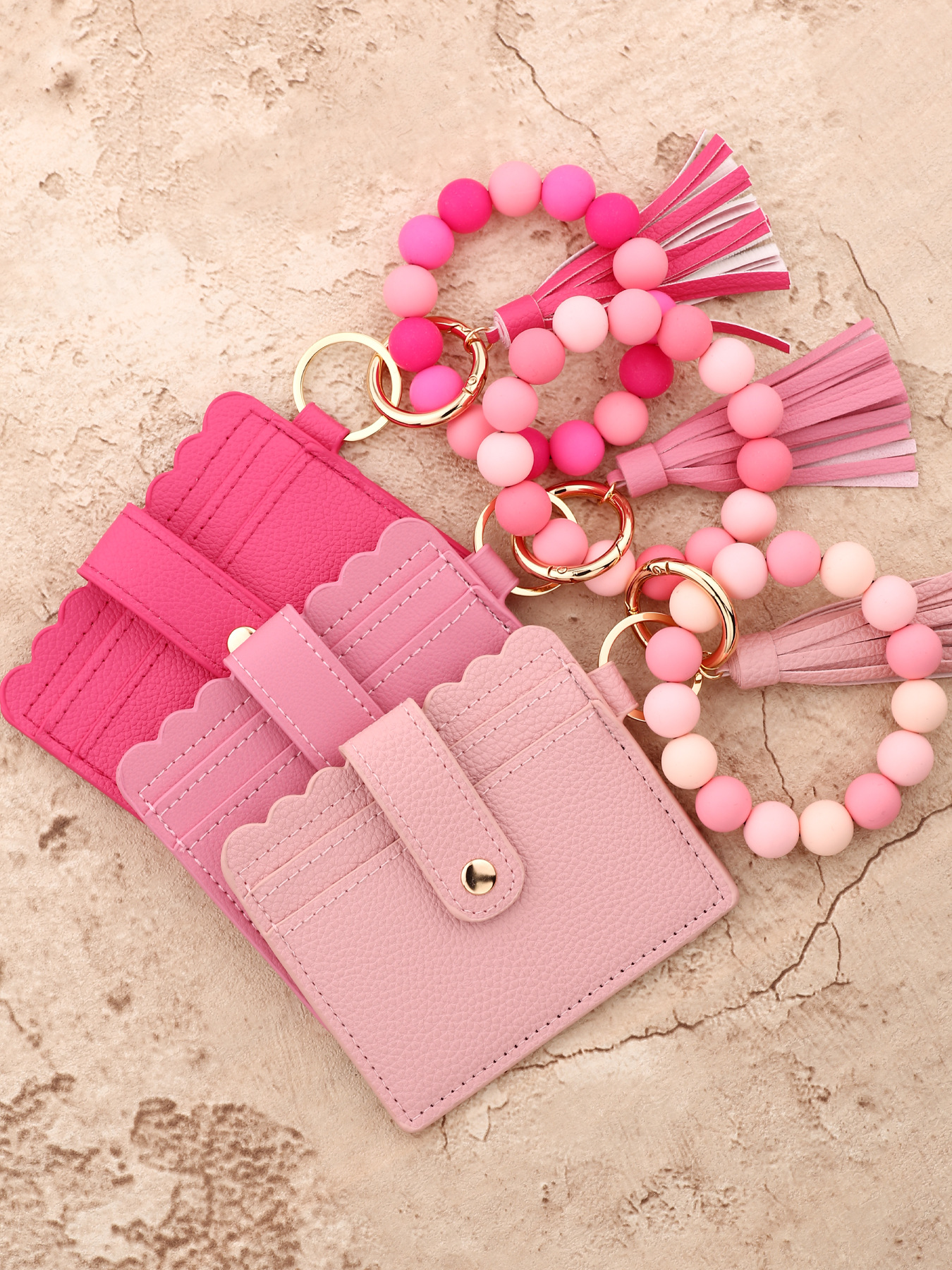 PU, Silica Gel Material Waterproof Function Women's Solid Color PU Silica Gel Tassel Snap Button Card Holders