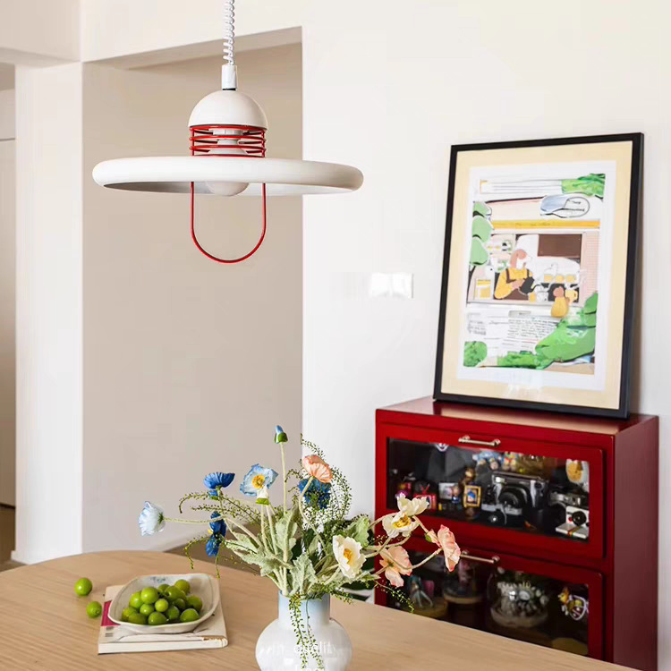Bauhaus Vintage Restaurant Lamp Designer Studio Red Flying Saucer Hand-Pulled Adjustable Chandelier