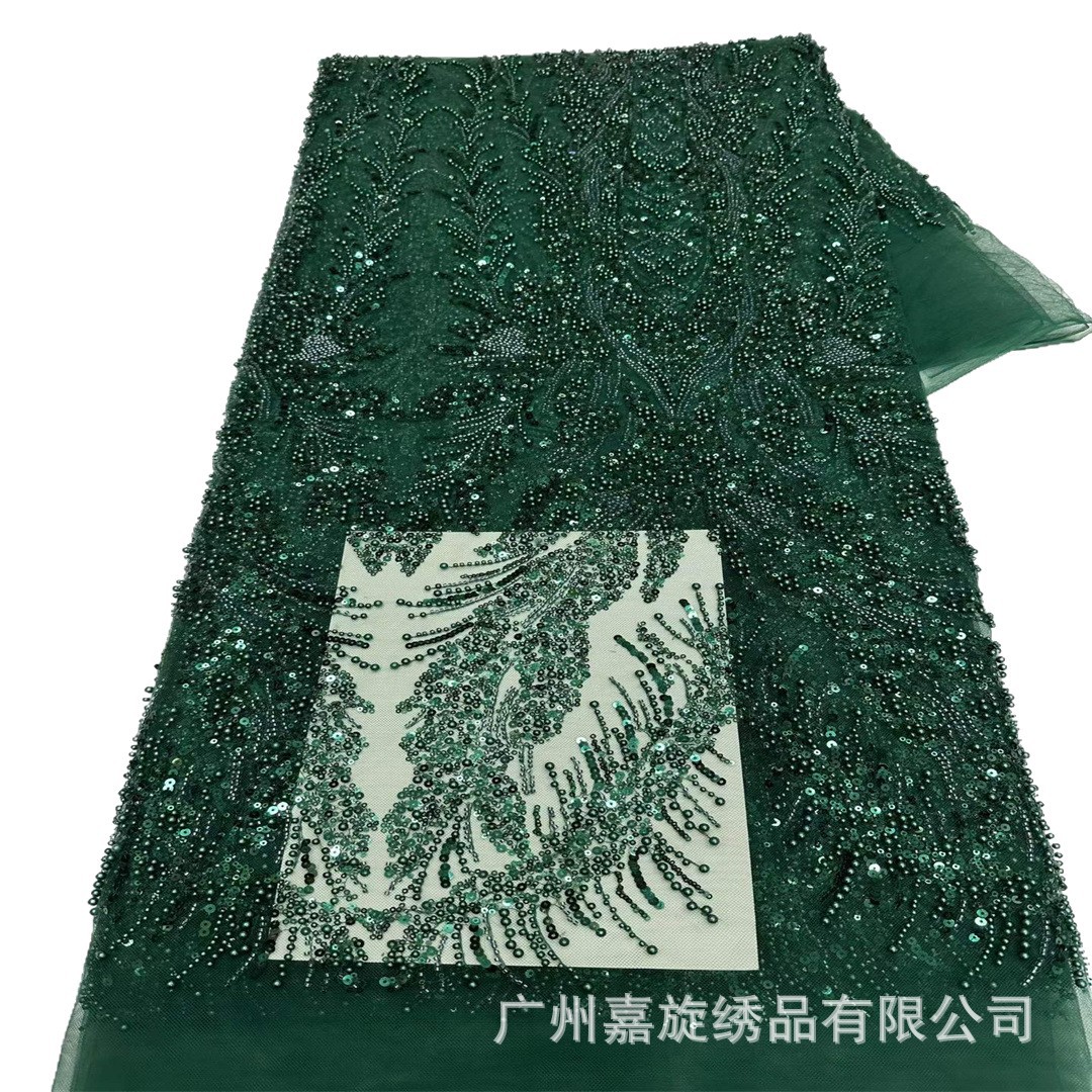 Tela de encaje francés rojo brillante con lentejuelas y bordados para vestidos de novia.