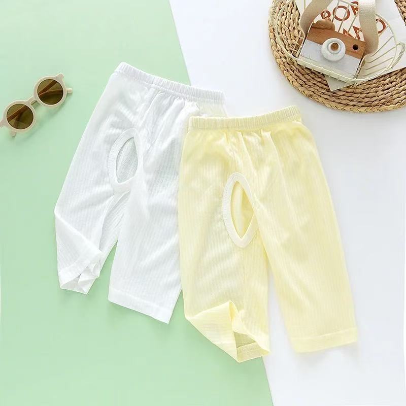 Baby Anti-Mosquito Pants Summer Cropped Pants Open Crotch Boys and Girls Summer Bamboo Cotton Thin Open Crotch Shorts