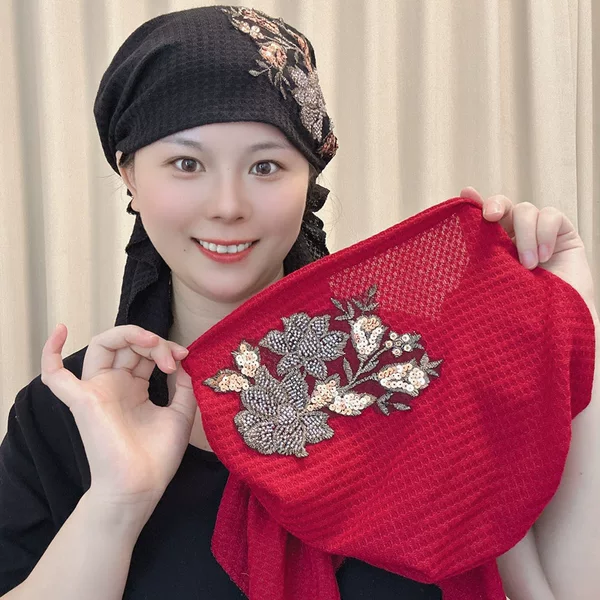 New Fashionable Heavy-Duty Cap with Flower Design to Cover Gray Hair, Autumn and Winter New Model, Popular Cross-Border Live Broadcast, Foreign Trade Dropshipping for Women
