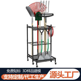 跨境花园工具架带轮多层庭院工具储物架带挂钩重型工具置物收纳架